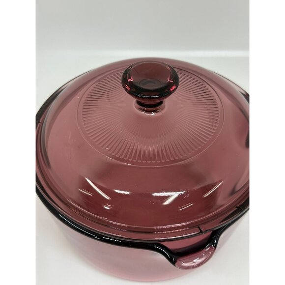 VTG Pyrex Corning Ware Visions Cranberry 1L Saucepan w/ Lid USA Made 6.5"x3.5" - Picture 2 of 9